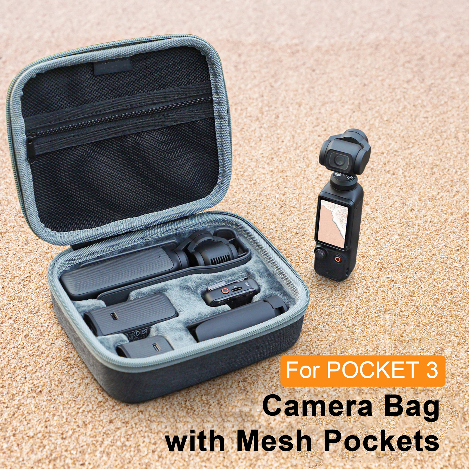 Camera Bag with 1/4 Threaded Handle Compartment Camera Storage Bag Waterproof Protective Camera Case for Dji Osmo Pocket 3 Portable Storage Bag with Soft Inner Hardness Cover and Mesh Pocket Ideal