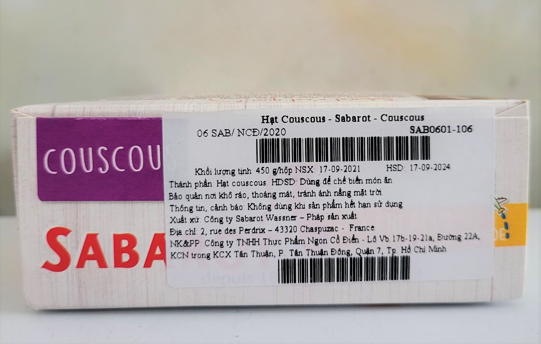 [Hộp 450g] HẠT LÚA MÌ CỨNG [France] SABAROT CousCous