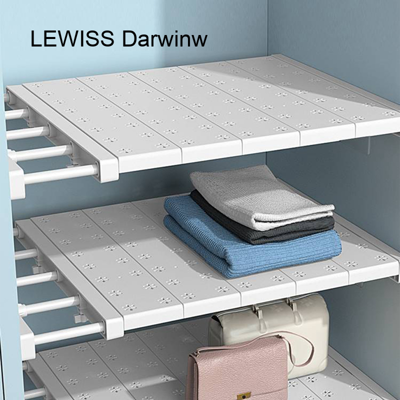 Expandable Shelves Wardrobe Storage Closet Organiser Cupboard Storage  Organiser, Tension Shelf Separator,Airing Cupboard Shelves Adjustable  Storage