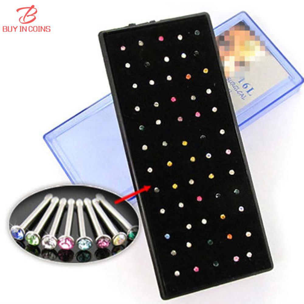 60 Pcs Pha Lê Rhinestone Khuyên Mũi Miếng Gắn Hình Xương Xỏ Khuyên Đồ Trang Sức