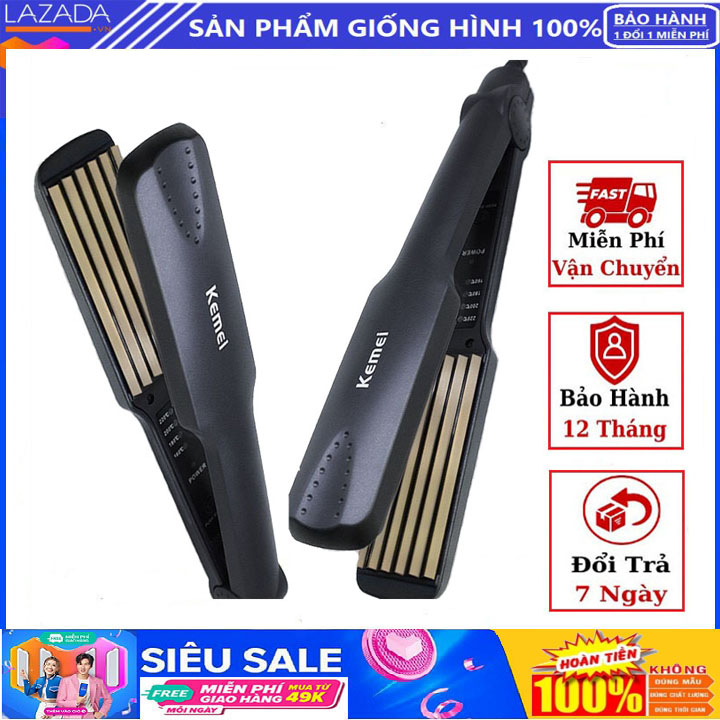 (Xả Lỗ) Máy dập xù bấm tóc gợn sóng xoăn bản to giá rẻ Kemei KM-332, máy dập xù tóc chân vuông dùng cho salon chuyên nghiệp, dùng tại gia đình, dụng cụ làm tóc đa năng tại nhà, Máy Bấm Tóc Chuyên Nghiệp Máy dập xù Chỉnh nhiệt KM-332