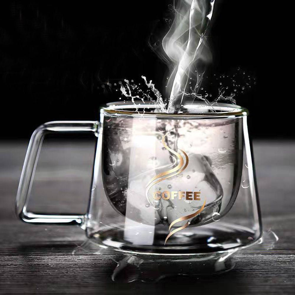 YPB585111 200ml Anti Scalding Clear Double Wall Insulated with Handle Breakfast Mug Double Cup Coffee Tea Cup