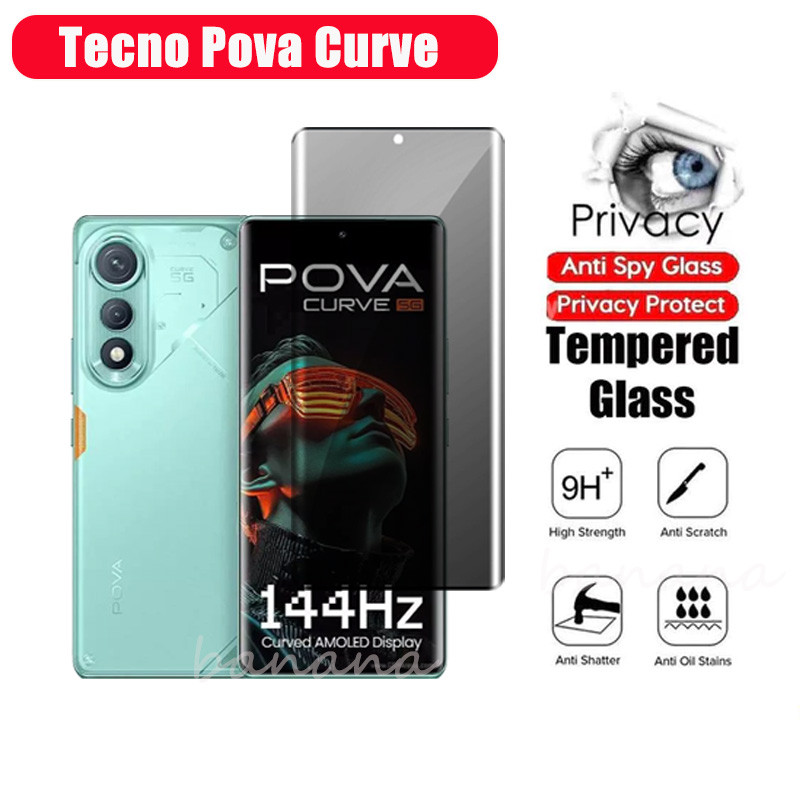 3 in 1 Tecno Pova Curve Curved Privacy Tempered Glass for Tecno Pova Slim Pova 7 Ultra Screen Protector Full Cover Camera Lens and Back Film.