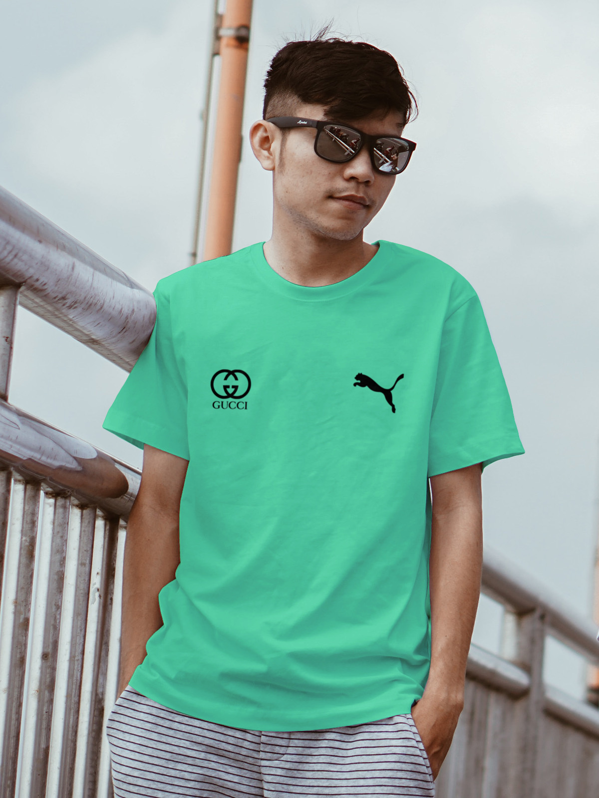 Stylish Short Sleave double logo print T-Shirt For Men - OXB.