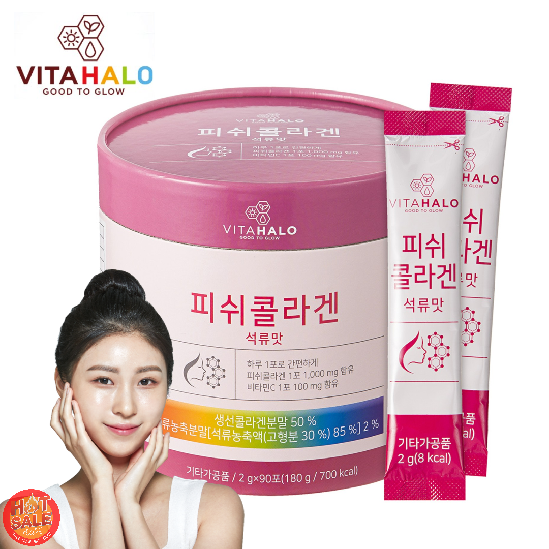 90 gói / Bột uống Collagen cá vị lựu VitaHalo Hàn Quốc / Made in Korea