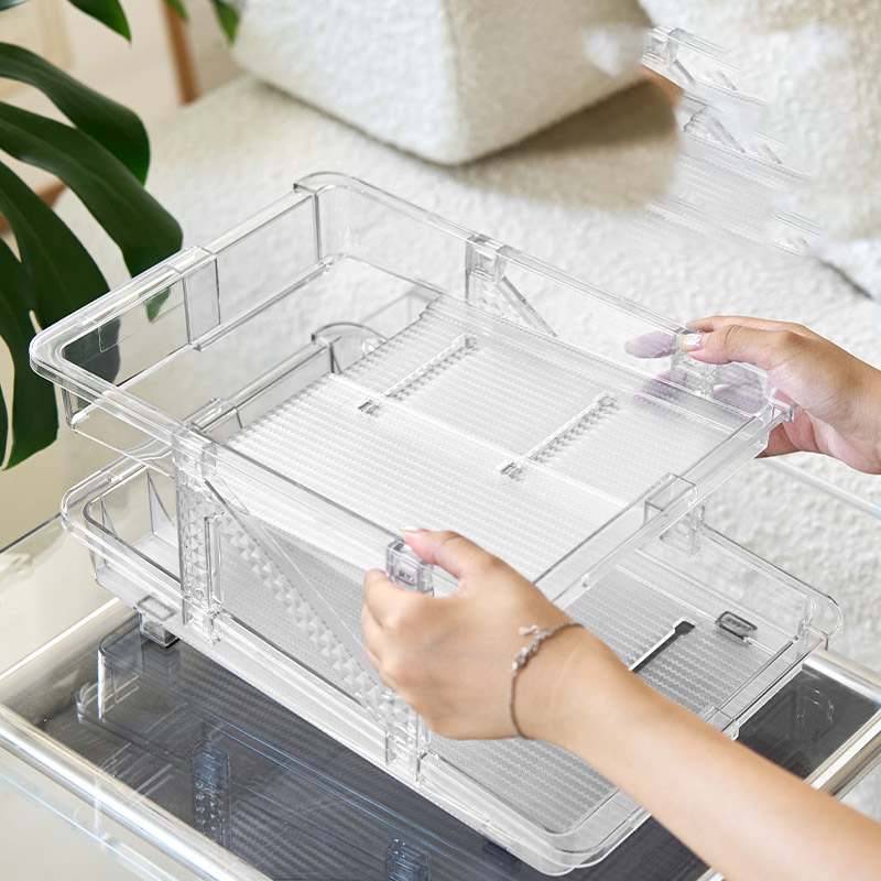 Retractable beverage storage box, automatic filling, transparent double-layer can storage rack, refrigerator Coke storage box