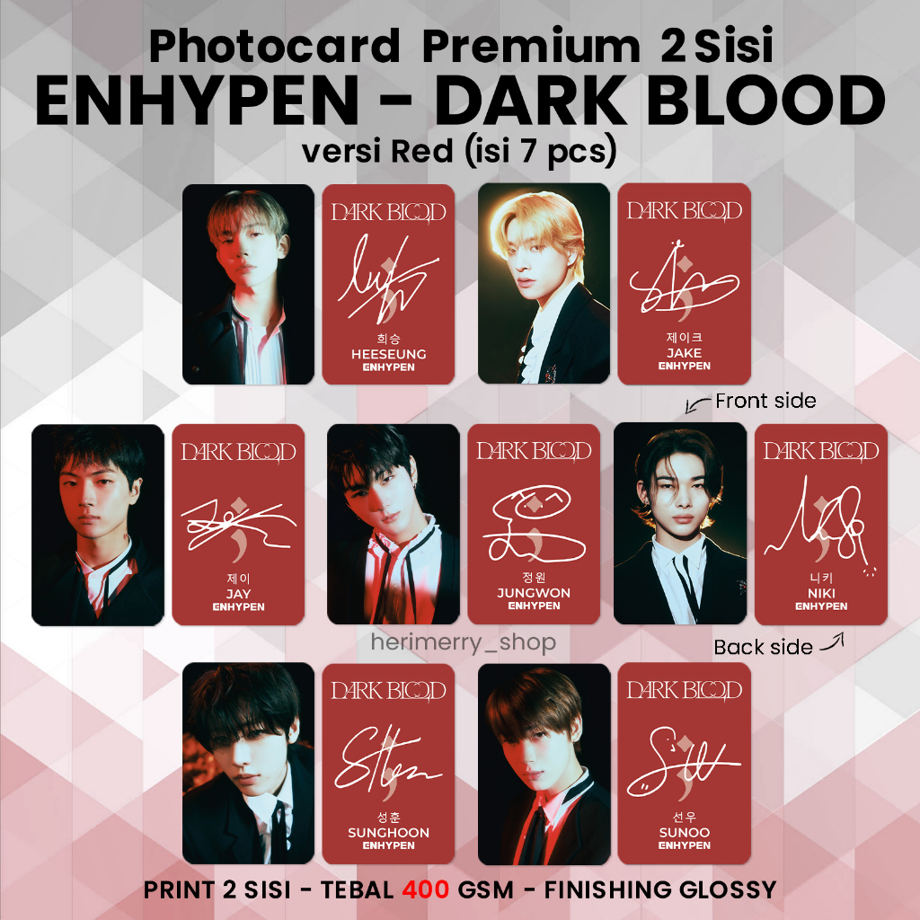 ISI 7 PCS) Photocard ENHYPEN DARK BLOOD - Photo card Premium 2