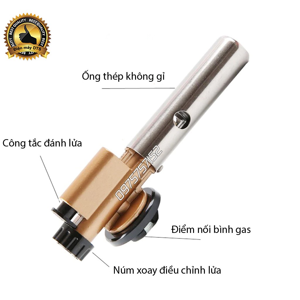 Đèn khò gas cầm tay ống đồng, có IC đánh lửa tự động cực nhạy  ,điều chỉnh nhiệt độ cao sử dụng an toàn với bình gas mini khò than, đốt rác nấu ăn