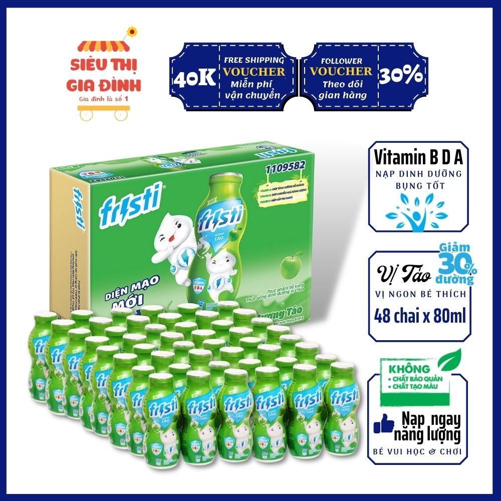 Thùng sữa chua uống, sữa chua cho bé Fristi 80ml hương táo chứa vitamin ADB
