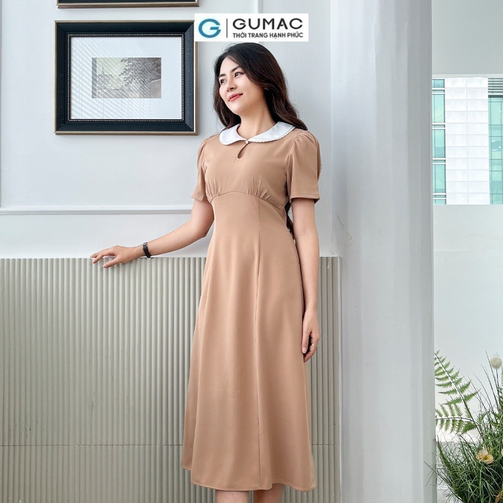 Đầm nữ phối bâu tròn thời trang GUMAC DD06057