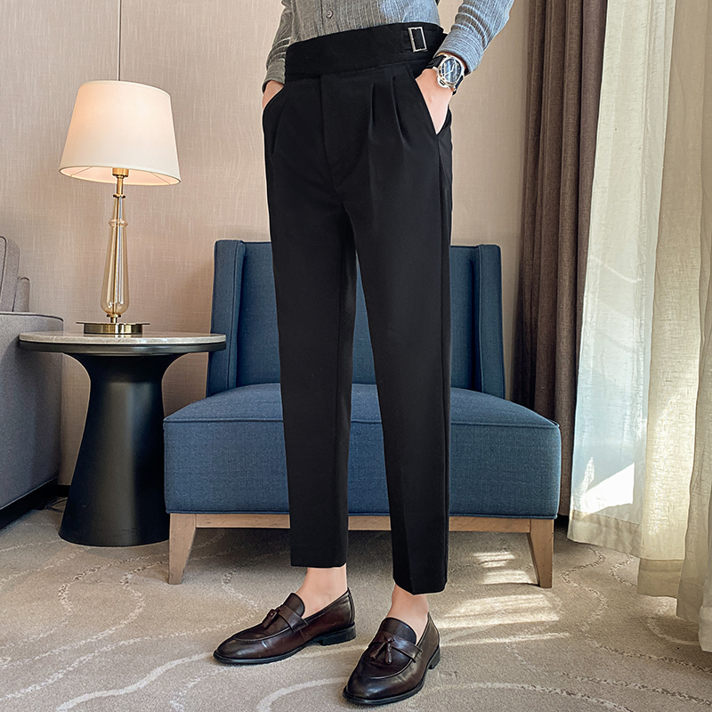Men's Casual Formal British Style High Waist Slim Fit Office Pants