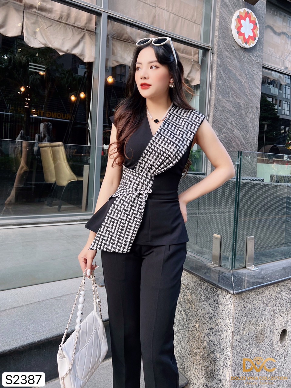 SET ÁO ĐEN SÁT NÁCH PHỐI KẺ S2387 - DOLCE VIVA COLLECTION