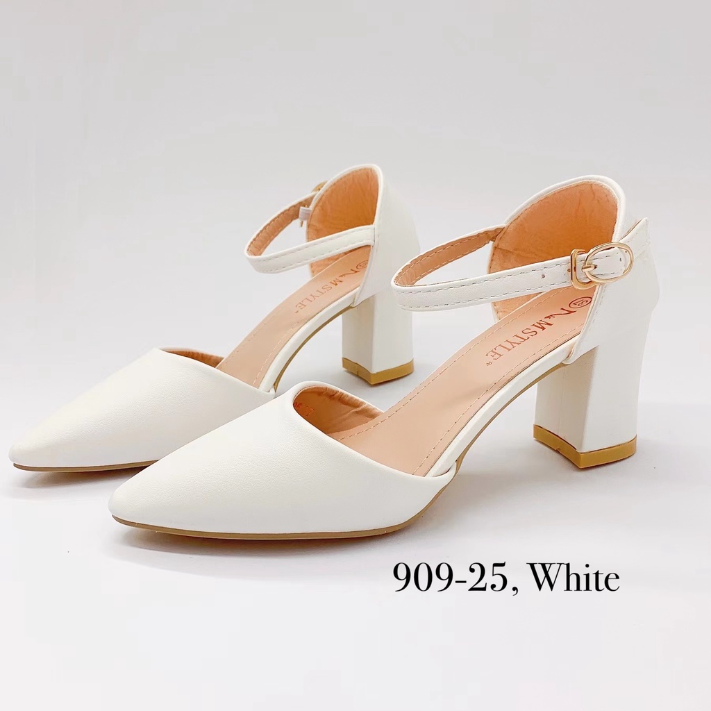 Women Pointed Closed Toe Block Heel Sandals White Wedding Chunky Heels