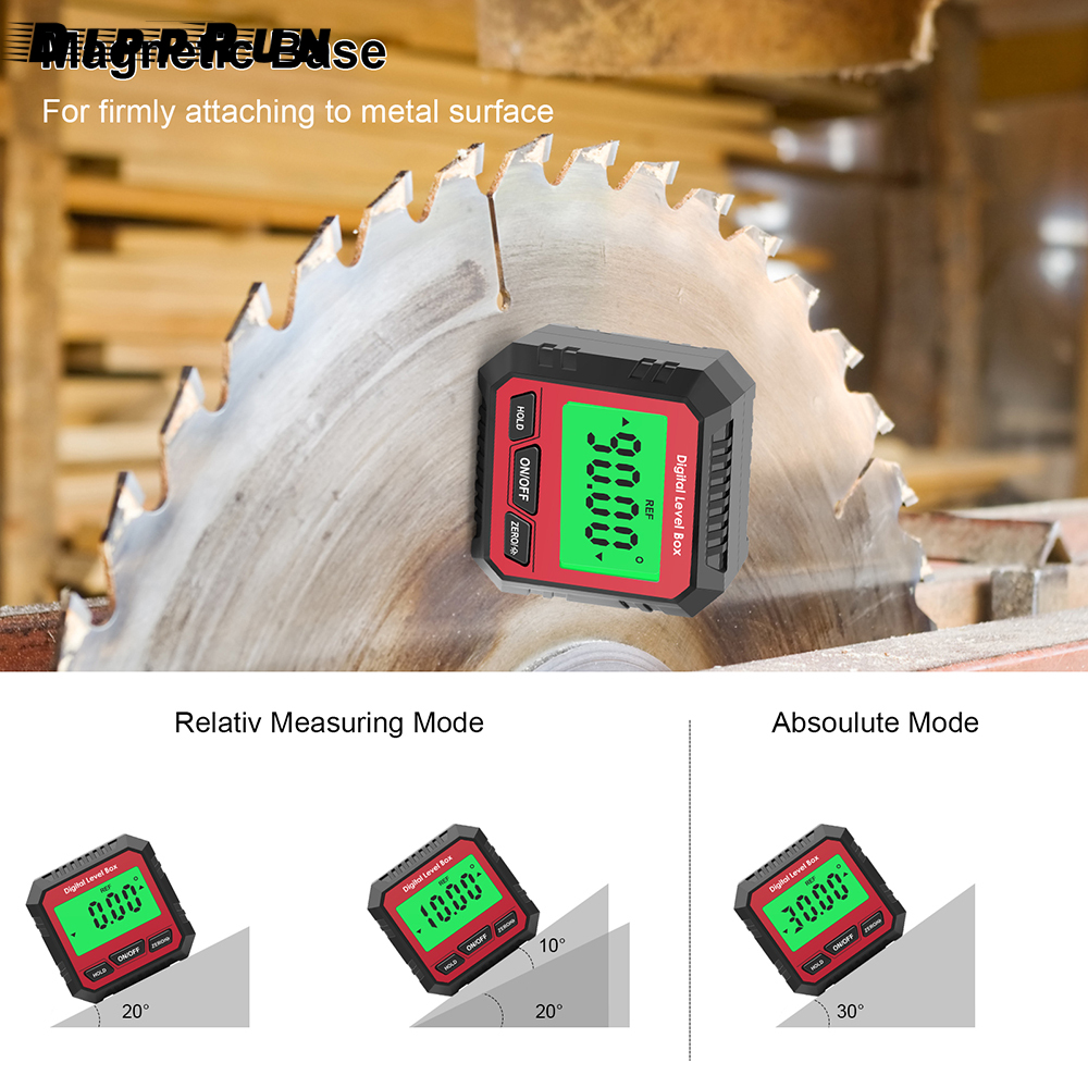 DIPPRUN 90° Digital Level Protractor Inclinometer Magnetic Base Digital Angle Gauge with Backlight Level Tester Measuring Tool