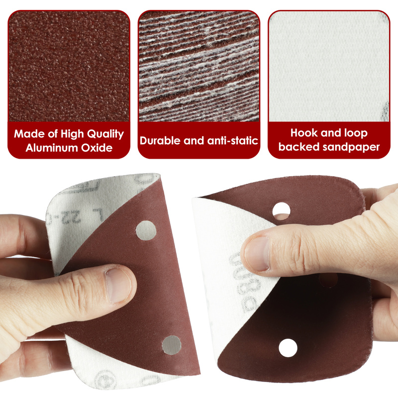 100Pcs Mouse Sander Paper Aluminum Oxide Hook and Loop Triangular Sandpaper 5 Holes Sanding Pads Mouse Sander Paper Adhesive Triangular Sanding Pads