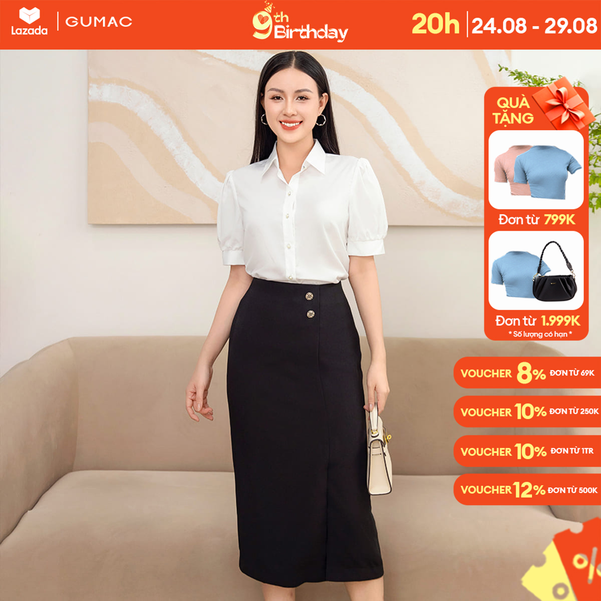 Chân váy đính nút vd11052 thời trang gumac