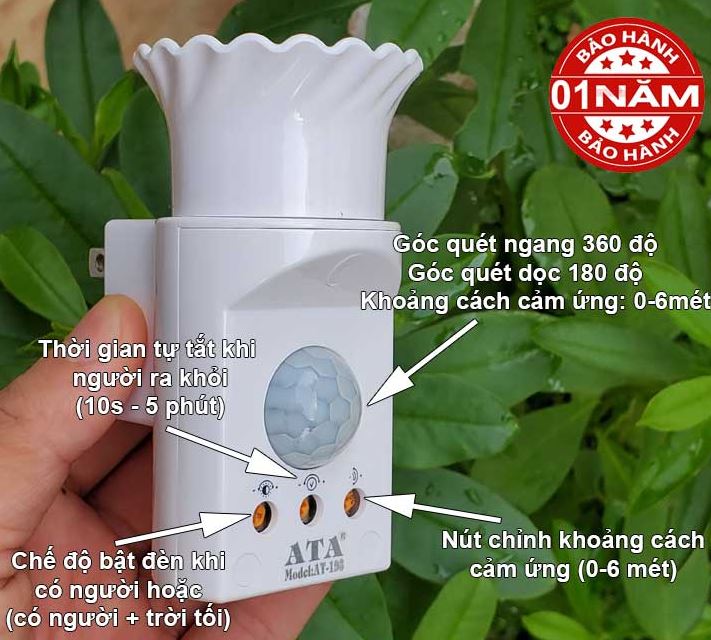 Ổ cắm đui đèn cảm ứng ATA 193 (Đui cảm ứng cắm vào ổ điện 220VAC)(Chỉnh được thời gian, độ lux)