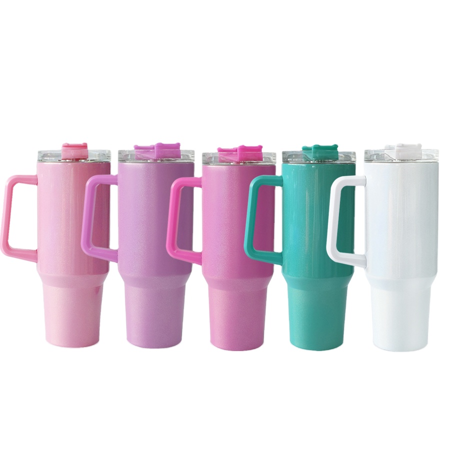 White Sublimation 40Oz Insulated Travel Mug Tumbler With Handle Double Walled Stainless Steel Cup