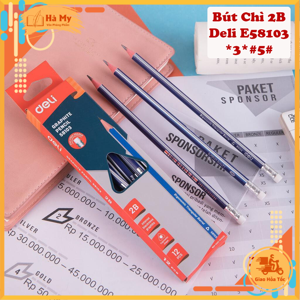 (1 Hộp 12 Cây) Bút chì 2B tam giác DELI E58103