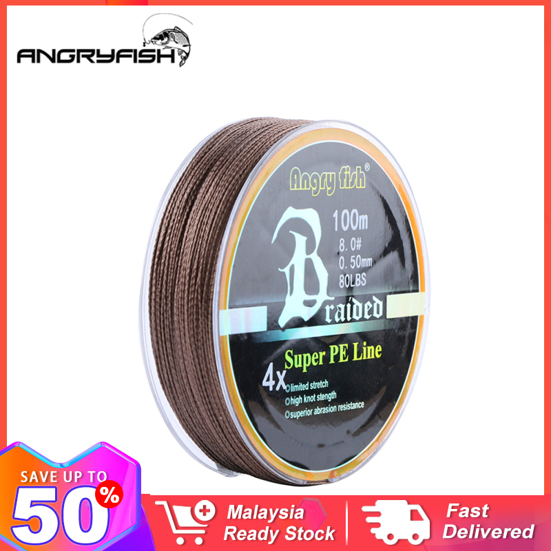 NEW]ANGRYFISH Diominate PE Line 4 Strands Braided 100m/109yds Super Strong  Fishing Line 10LB-80LB Brown