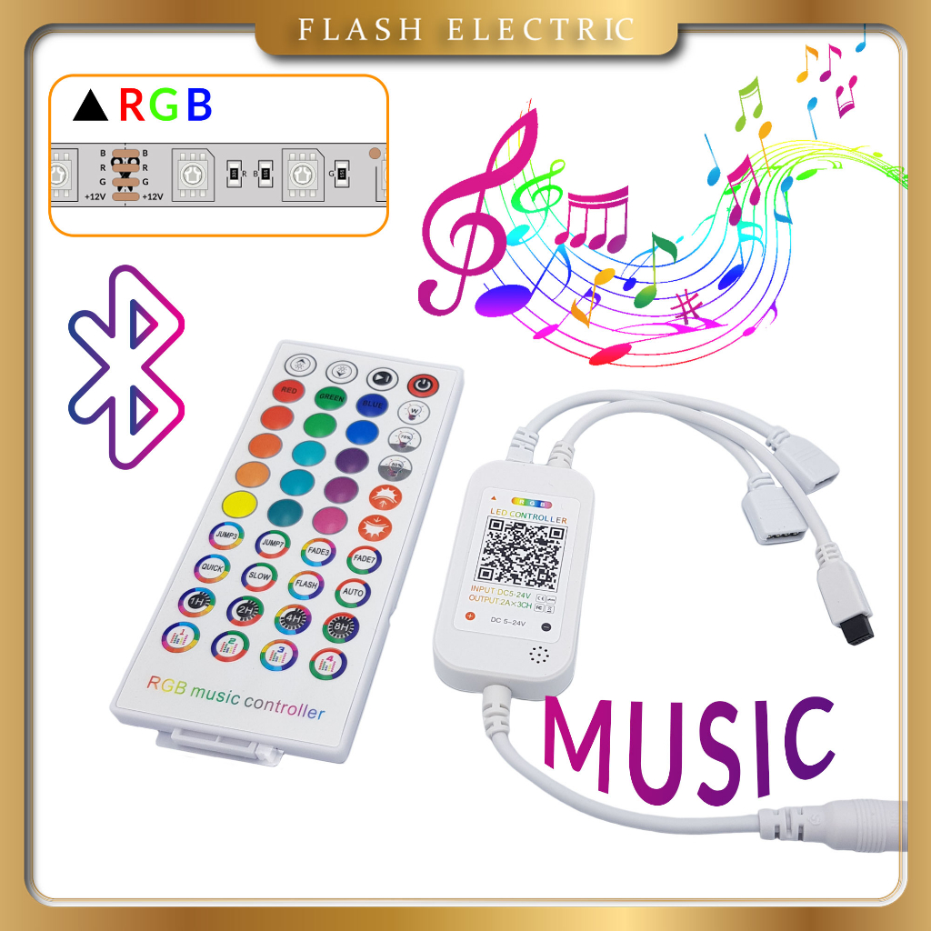 Mạch nháy theo nhạc TikTok RGB 5050 – 4 chân 2 đầu ra – điều khiển qua APP Bluetooth + Remote 40 phím – giảm 20%