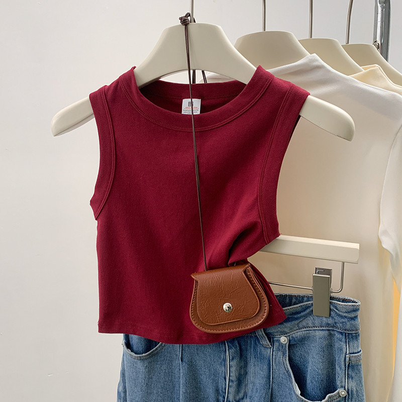 Women's New Slim Fit Short Solid Color Versatile Sleeveless Tank Top