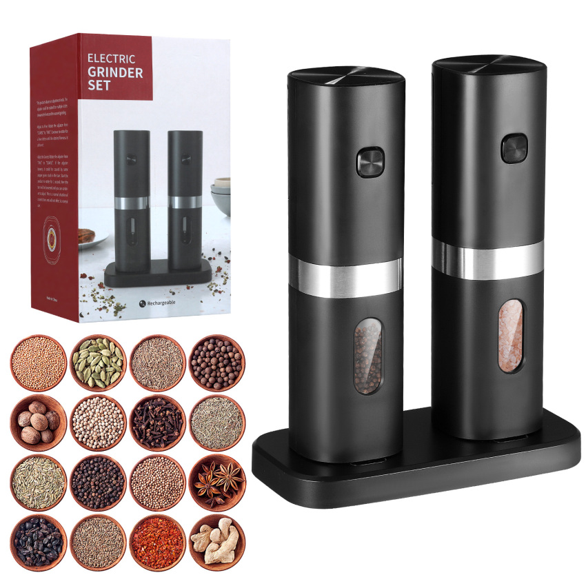 Electric Salt and Pepper Grinder Set - Battery Operated Pepper Mill  Automatic Ba