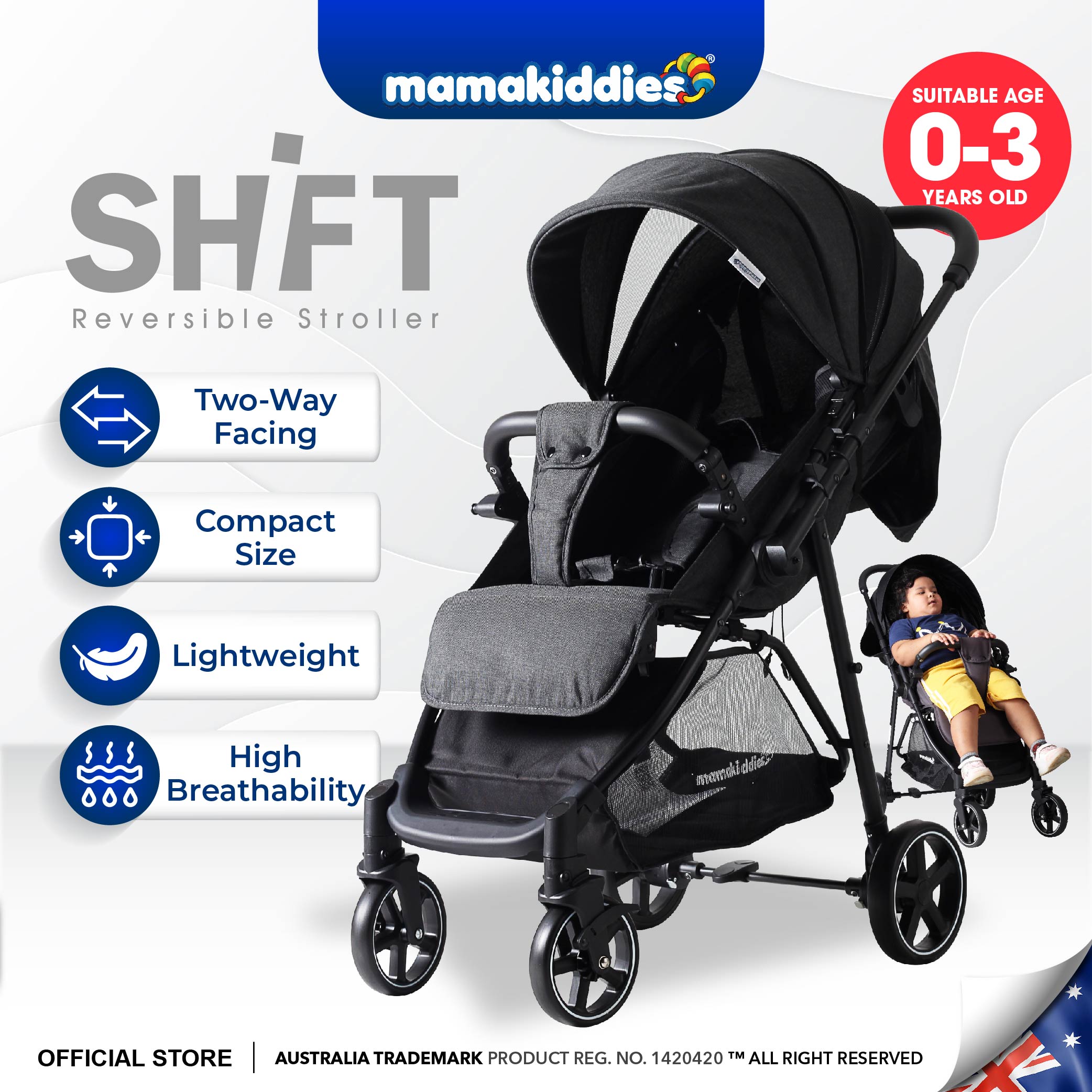 Mamakiddies SHIFT Compact Baby Stroller Reversible Way Facing