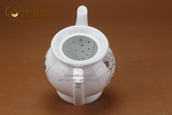 Bộ ấm chén Bát Tràng Phú Quý sen khóm vàng kim