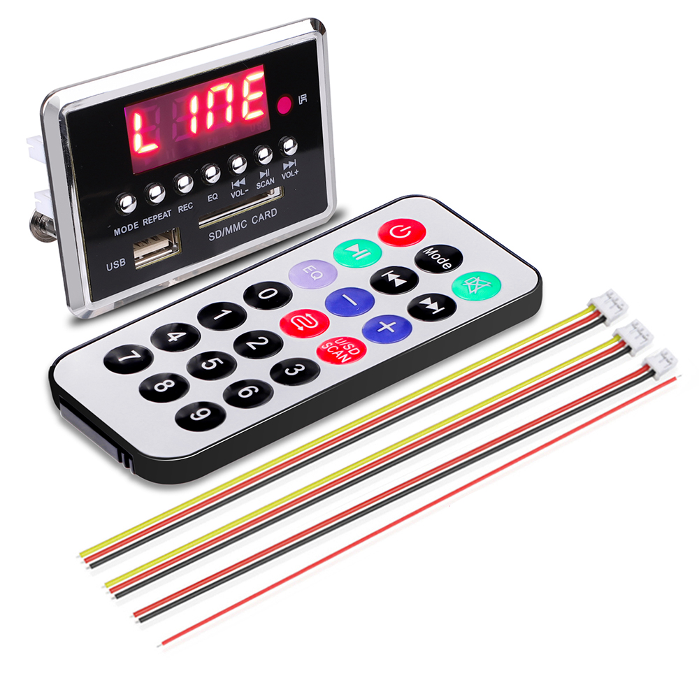 Bluetooth 5.0 MP3 Decoder Board DC 12V Wireless MP3 Audio Player Support USB SD LINE IN FM BLUETOOTH Recording LED Lossless
