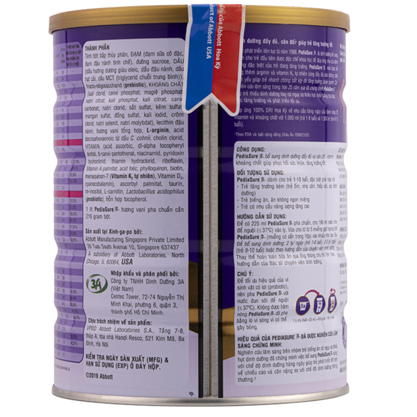 Sữa bột Pediasure 1.6kg hương vani