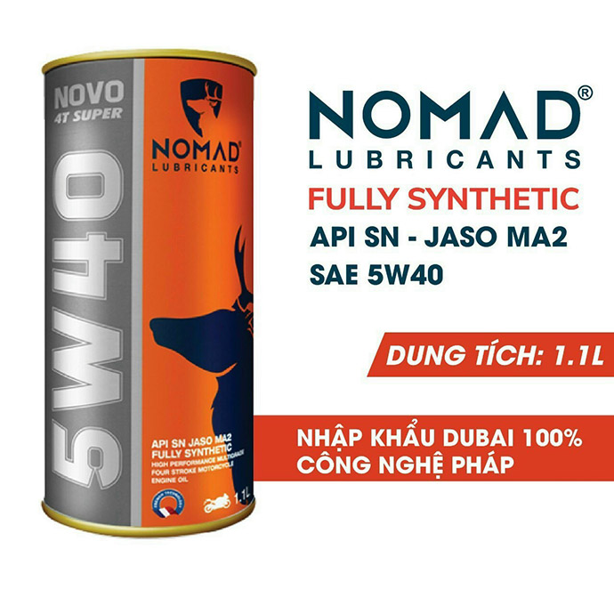 [HCM]Nhớt Xe Máy Tổng Hợp Toàn Phần NOMAD 1.1 Lít API SN- JASO MA2 5W40 Cho Xe Côn Tay Phân Khối Lớn NK DUBAI MS3742