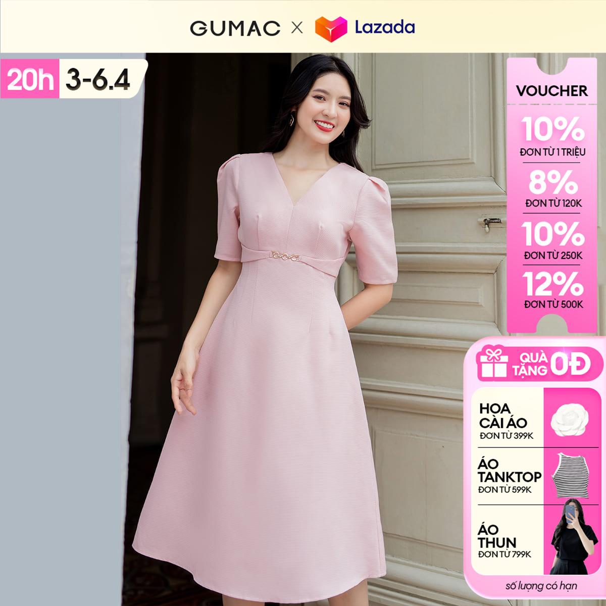 Đầm nữ A phối phụ kiện thời trang GUMAC DD07045