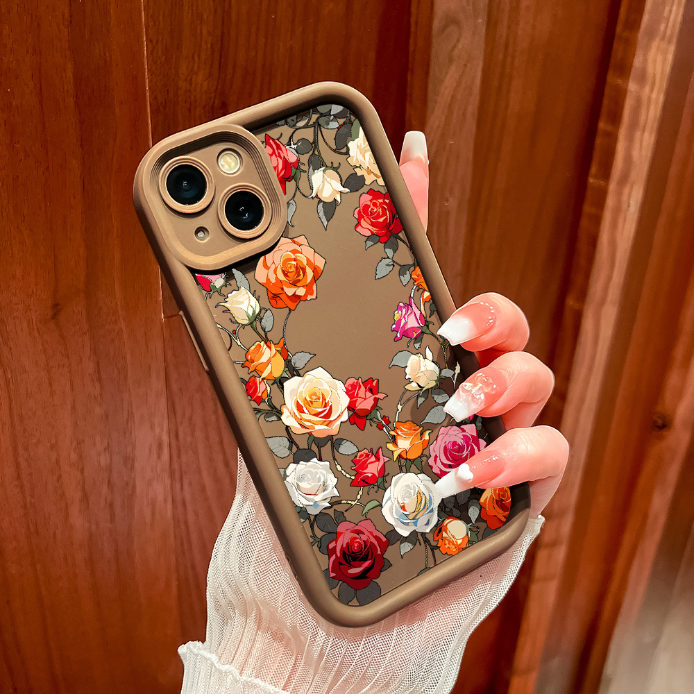 Hontinga for Vivo Y28 4G Back Cover Colorful Rose Pattern Case Ladder Soft Rubber Mobile Phone Cover.