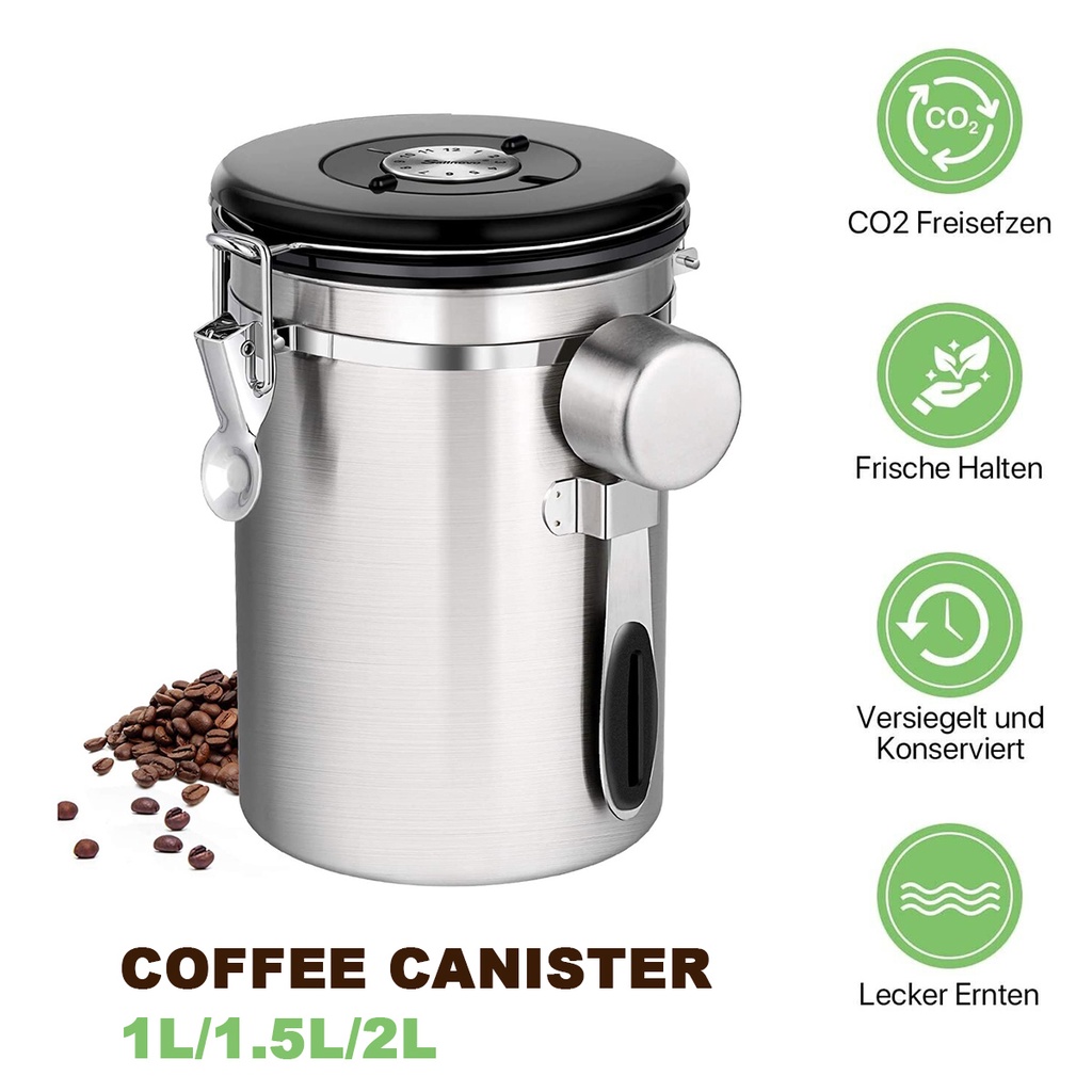 1L/1.5L/2L Stainless Steel Airtight Coffee Container Storage