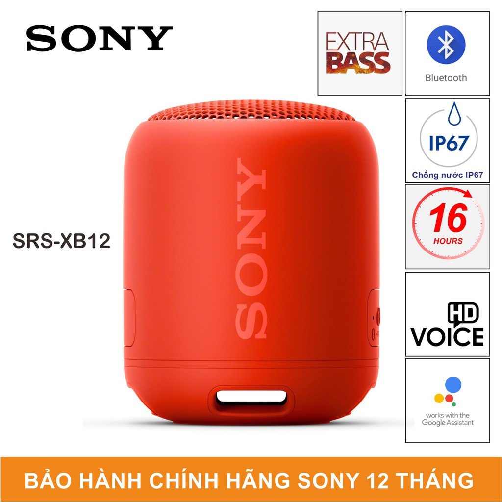 [ HÀNG CHÍNH HÃNG ] Loa Bluetotoh Sony Extra Bass SRS-XB12 - Âm Thanh Mạnh Mẽ - Công Nghệ EXTRA BASS Chống Nước, Chống Bụi IP67, Pin 16h -Kết Nối Cùng Lúc 2 Loa - Hỗ Trợ Jack Cắm Audio 3.5mm - Nhỏ Gọn, Màu Sắc Trẻ Trung.