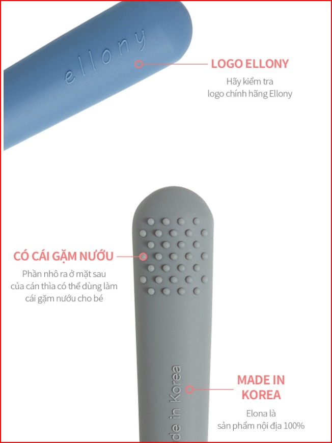 Thìa ăn dặm silicon Ellony cho bé nhập khẩu Hàn Quốc