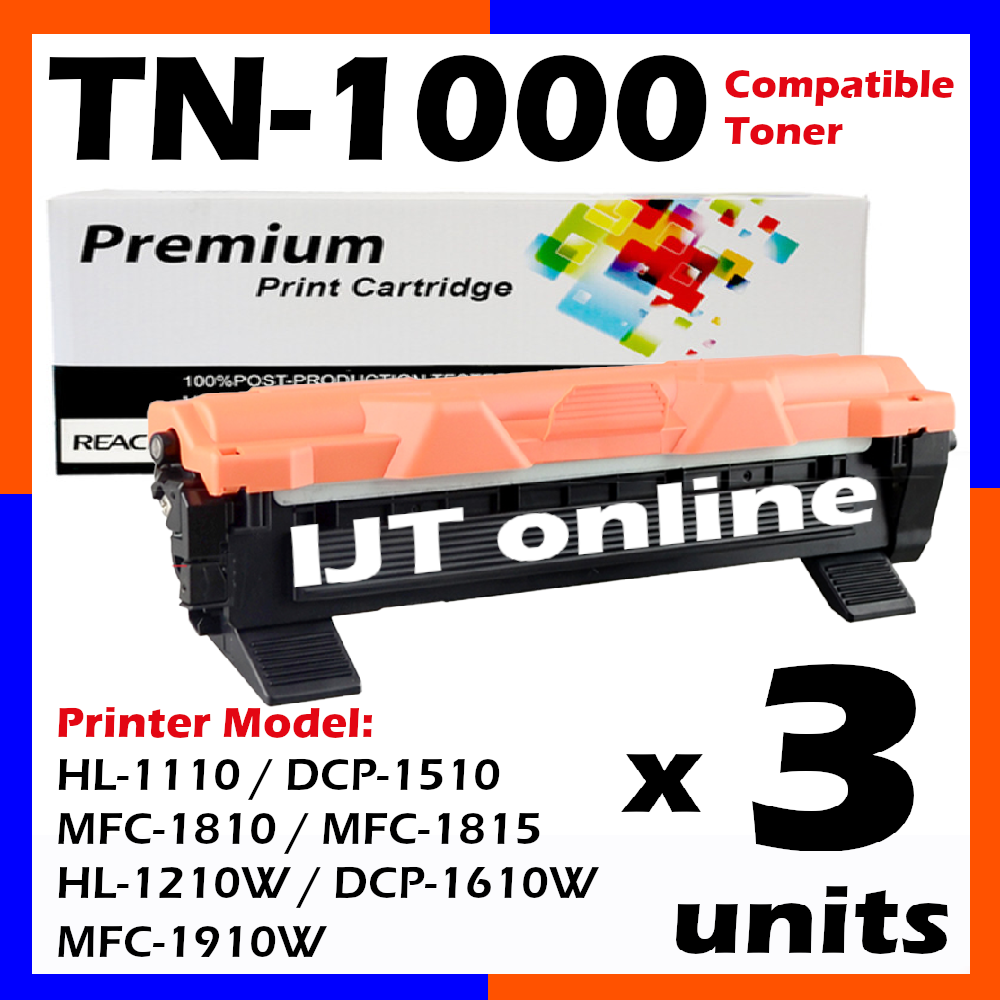 3x Compatible Laser Toner Cartridge TN-1000 TN1000 TN 1000 For Brother  LaserJet MFC1810 MFC-1810 / MFC1815 MFC-1815 / MFC1910W MFC-1910W MFC1910 /  DCP1510 DCP-1510 / DCP1610W DCP-1610W DCP1610 / HL1110 HL-1110 /