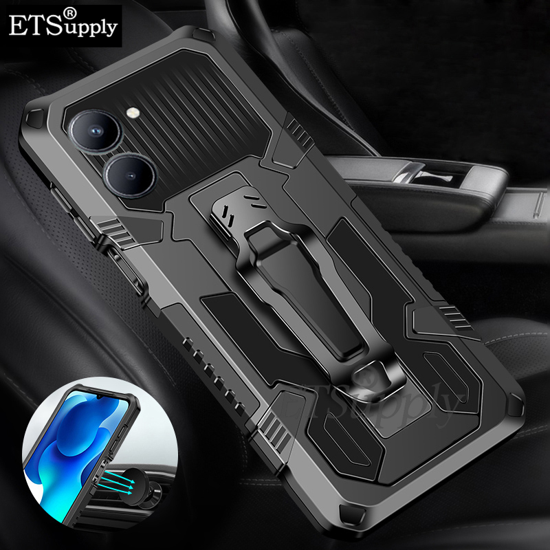 Phone case Vivo Y28S Y03 Y18 Shockproof Armor Stand Holder with Metal Clip Mountaineering Back cover Vivo Y03 Y18 Y28S case.