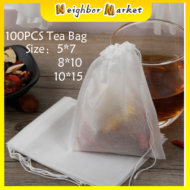 100 Pcs Tea Bag Filter Bags Tea Infuser with String Heal Seal Spice Filters Teabags Food Grade
