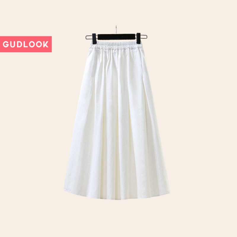 Chân Váy Dài basic Chữ A GUDLOOK Midi Trơn Basic 3 Màu Xếp Ly nhẹ