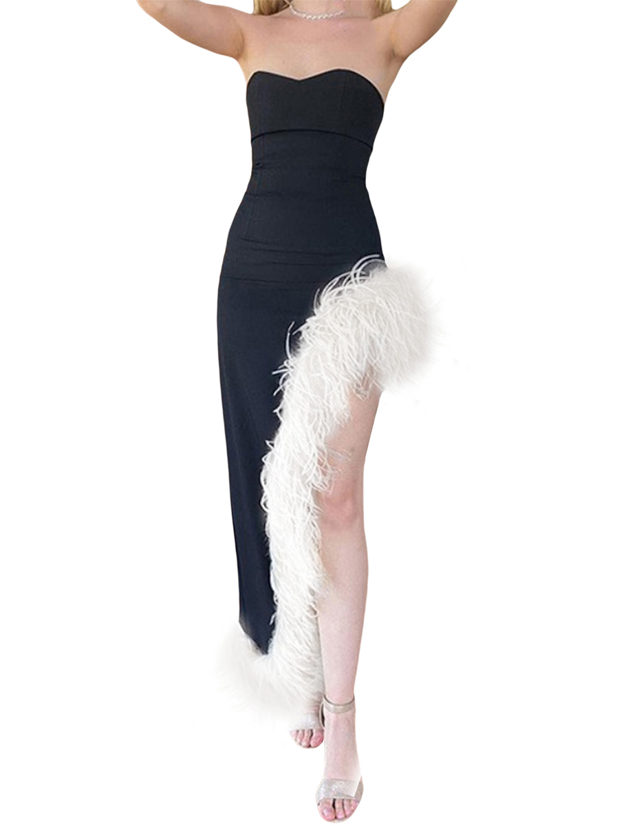 Women Wrapped Dress, Sleeveless Wrap Chest Velvet Hem Spring Fall Summer Long Dress