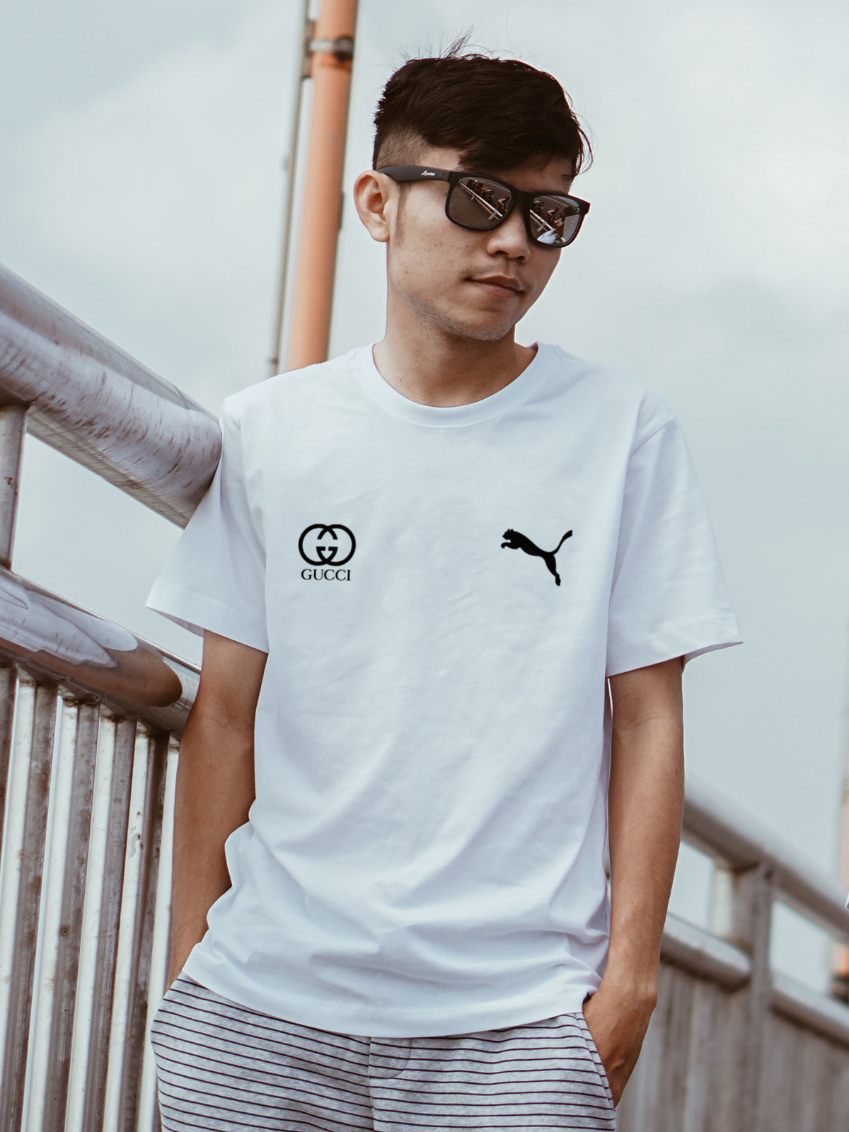 Stylish Short Sleave double logo print T-Shirt For Men - OXB.