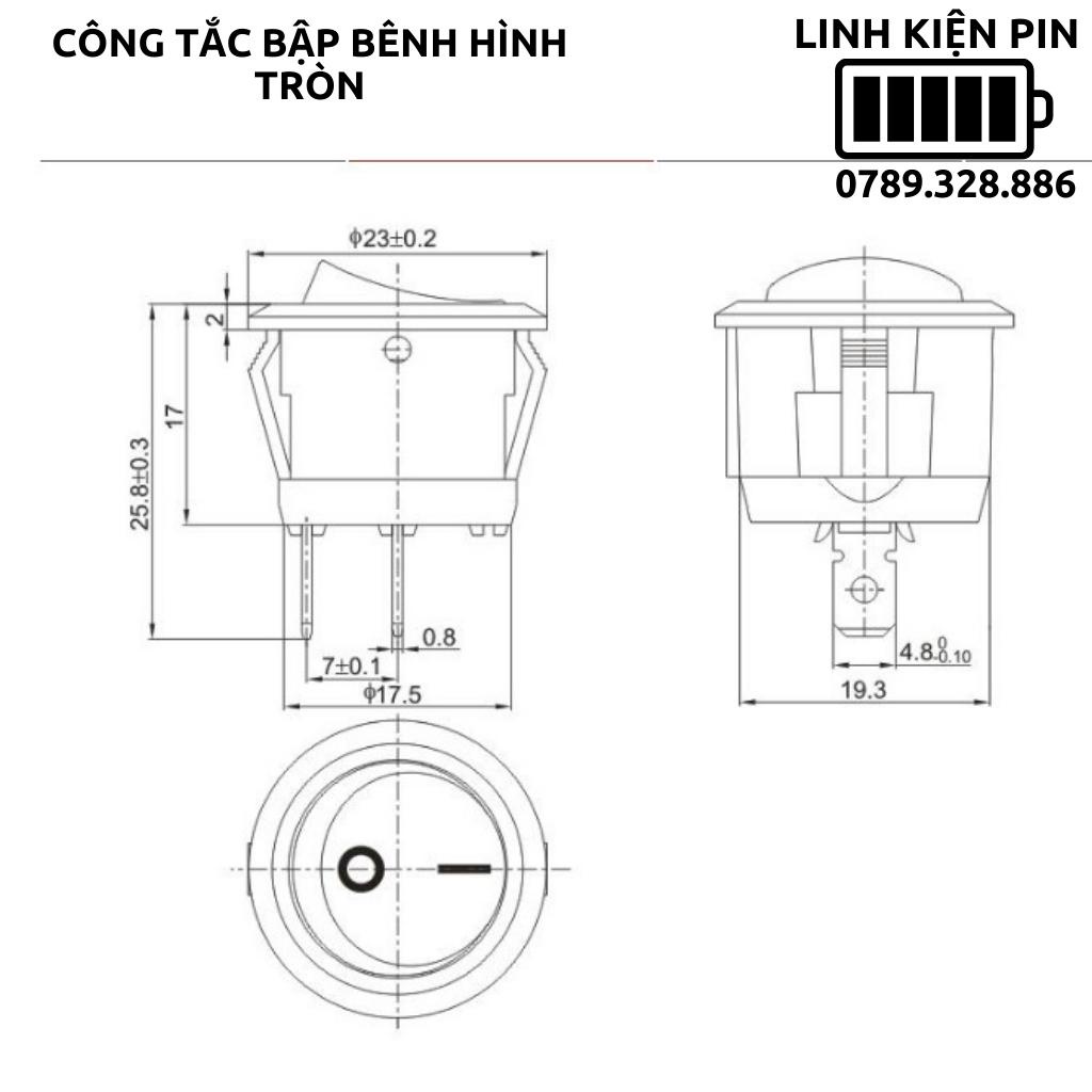Công tắc bập bênh hình tròn 220v 6a có led