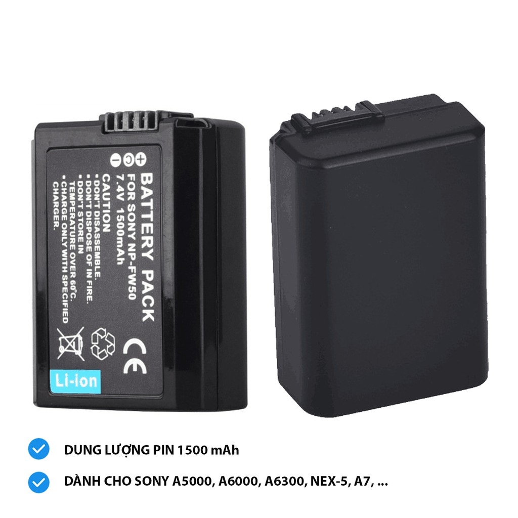Pin máy ảnh np-fw-50 dung lượng cao 1500mah dùng cho máy ảnh loại alpha a3000, alpha a5000, alpha a6000, alpha a6300