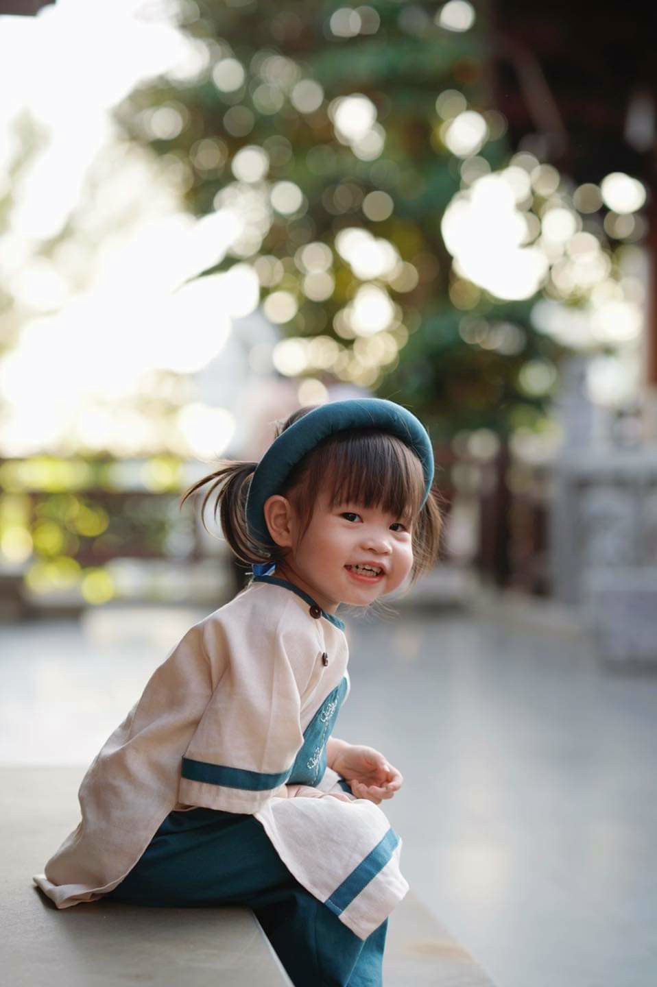 Set Cặp Đôi Áo Dài Anh Em Chất Liệu Linen Xanh