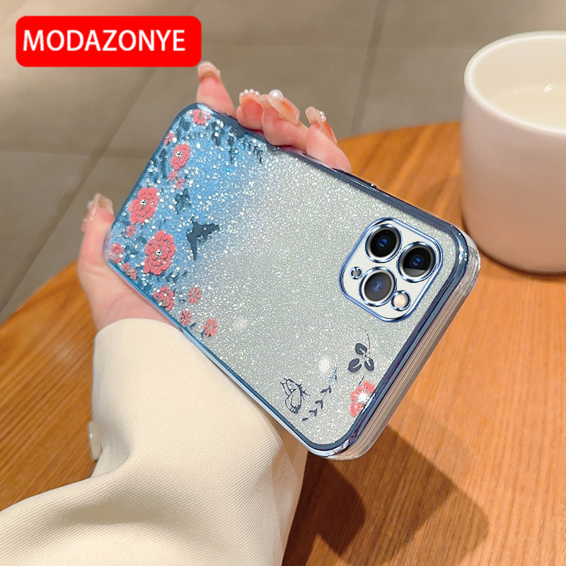 For iPhone 11 Pro Max Phone Case Glitter Bling Flower butterfly Soft Protective Back Cover For iPhone 11 Pro Max Case Girls