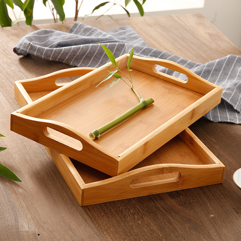 JJT [Miễn Phí Vận Chuyển]Khay tre hình chữ nhật Khay trà gỗ đặc Bộ ấm trà khay đựng chén gỗ Nhật Bản ăn tấm