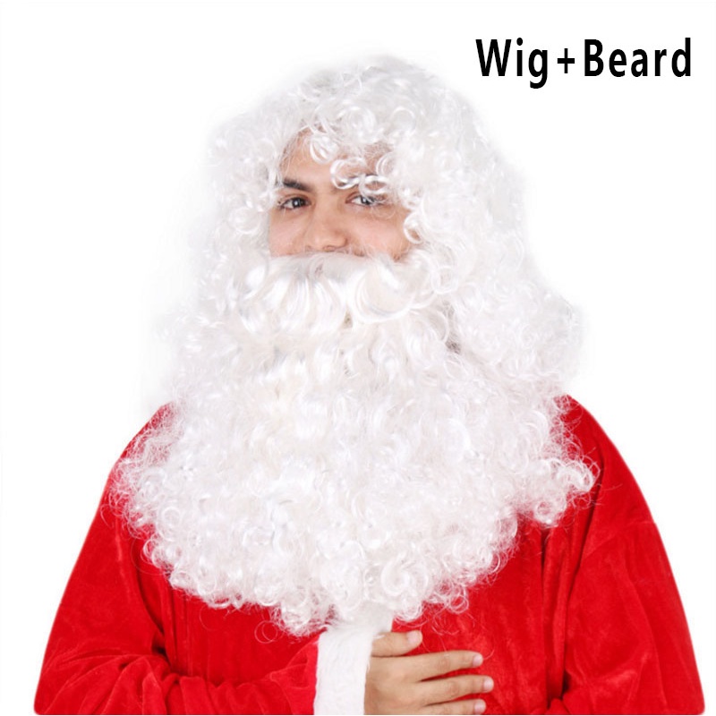 Bộ tóc giả xoăn + bộ râu giả + mũ hóa trang ông già noel chất lượng cao1115
