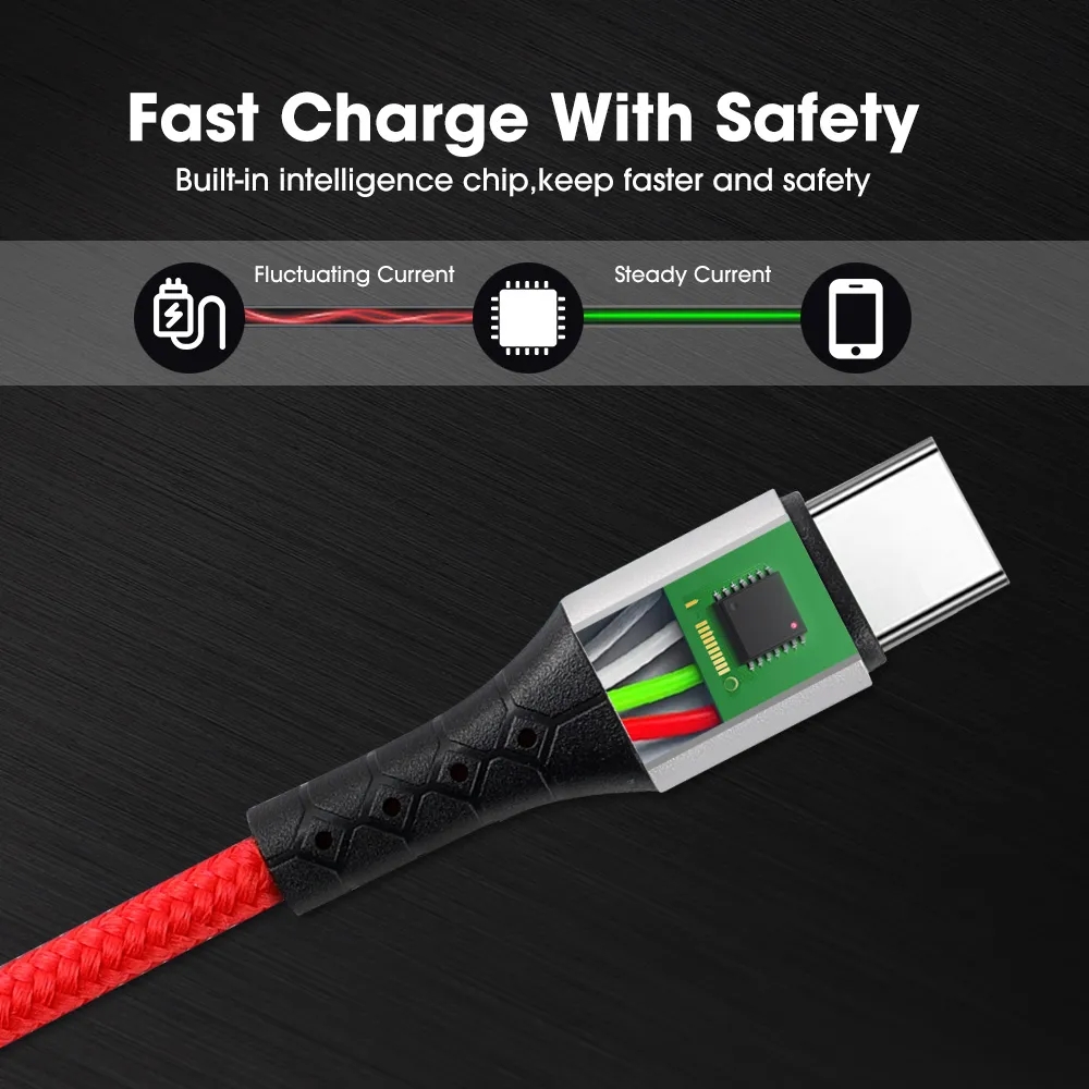 5A Cáp sạc nhanh micro USB Type C dây nylon bện dây sạc nhanh truyền dữ liệu điện thoại di động Huawei dây cáp cho XIAOMI